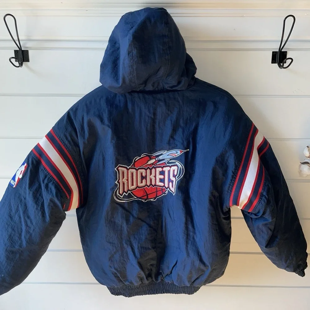 Vintage Pro Player Houston Rockets Puffer Jacket Full Zip Reversible Sz YL 14-16